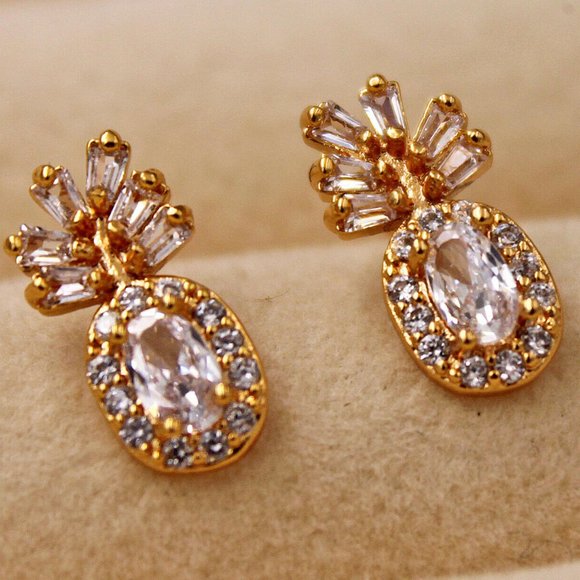 Jewelry - Pineapple Leaf Oval Topaz Zircon Stud Earrings
